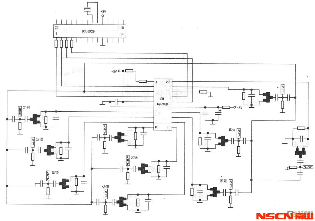 圖7 由SH69P48M組成的觸摸控制電路圖